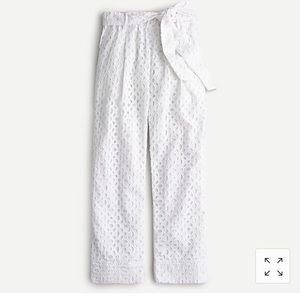 NWT Jcrew white high rise tie eyelet pants 00